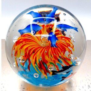 Murano Glass Tropical Fish Aquarium Art Paperweight 4.5" X 4.15" Handcrafted Wit
